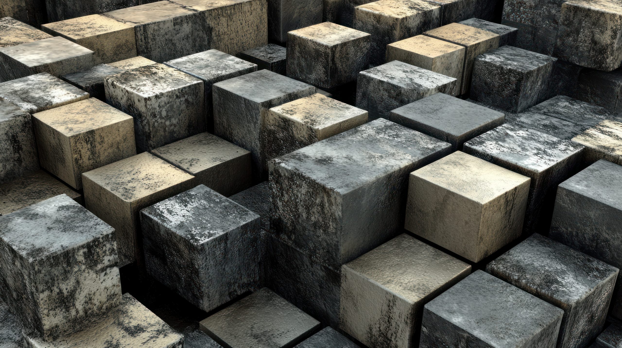 Abstract Stone Cubes: A 3D Render of Gray and Beige Blocks